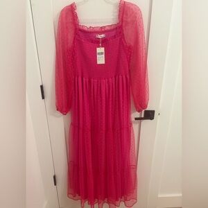 Pink Dress with Sheer Sleeves